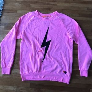 Aviator Nation Unisex Bolt Crewneck Sweater Neon Pink L